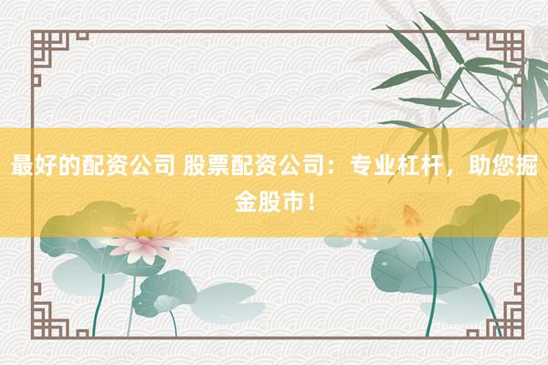 最好的配资公司 股票配资公司：专业杠杆，助您掘金股市！