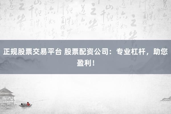 正规股票交易平台 股票配资公司：专业杠杆，助您盈利！